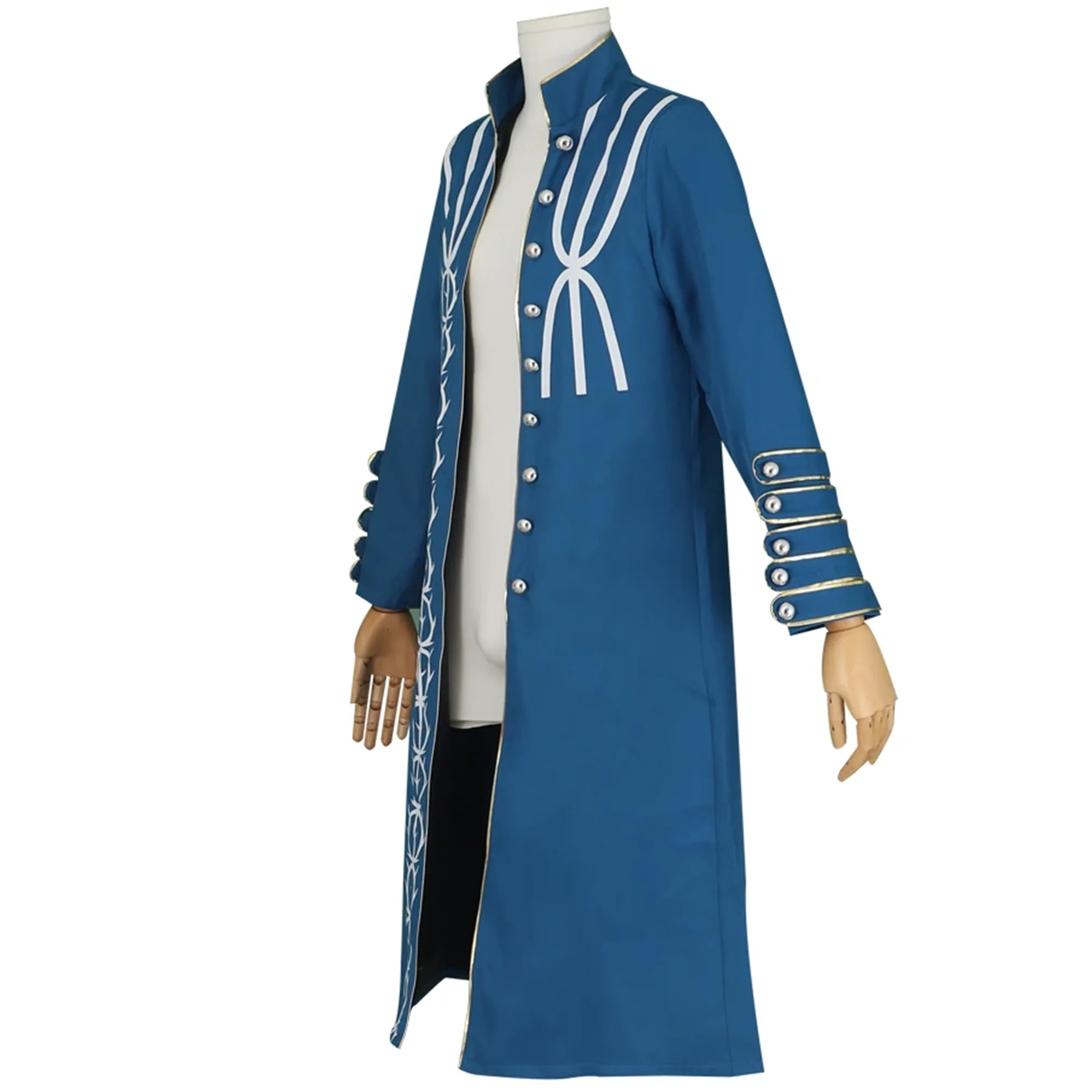 Vergil Cosplay Costume Long Coat Jacket Blue Trench Coat Anime Halloween Party Uniform