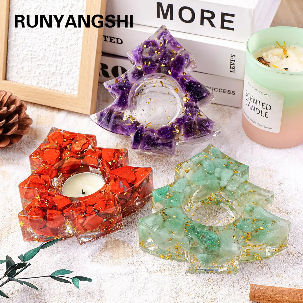 1PC Natural Crystal Gravel Stone Christmas Tree Candle Statue Reiki Stone Tortoise Figurine Amulet Fengshui Sculpture for Home O