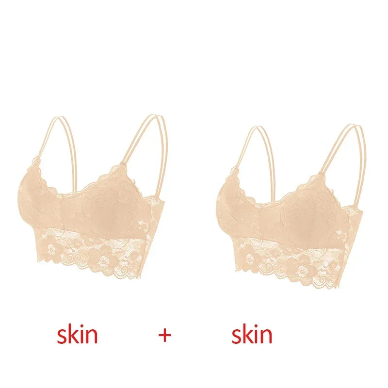 2pcs Sexy Bra Women Lace Bralette Floral Lingerie Underwear Wireless Padded Brassiere Seamless Ultra Strap Wire Free Bras Vest
