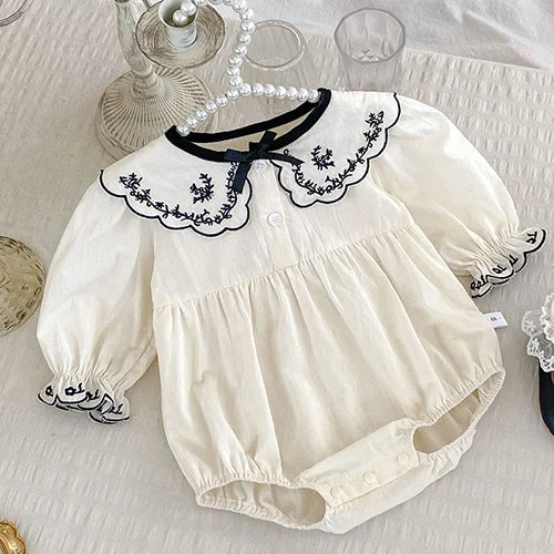 2024 New Autumn 0-24M Children Clothes Newborn Baby Girls Long Sleeved Cotton Bodysuits+Lace Dress Korean Style Climbing Suit