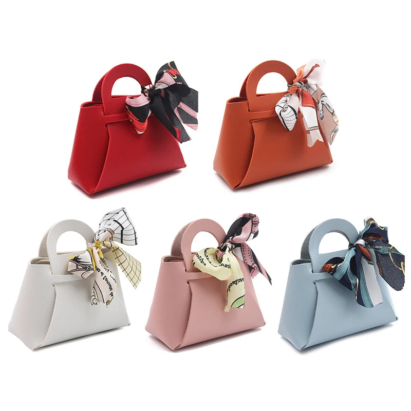 12 Pack Leather Wedding Candy Gift Bags with Handle Reusable Party Favor Boxes for Baby Showers Birthday Christmas Halloween