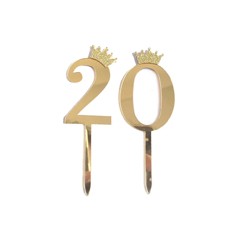 Happy Birthday Cake Topper Wedding Decorations Acrylic Cake Topper Gold Silver Numbers 10 16 18 20 30 Cake Decoration Tools