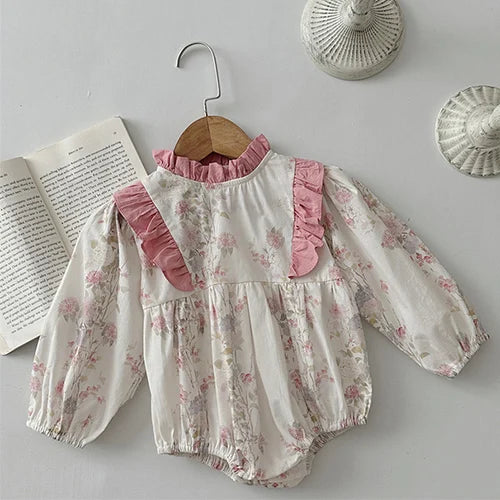 2024 New Autumn 0-24M Children Clothes Newborn Baby Girls Long Sleeved Cotton Bodysuits+Lace Dress Korean Style Climbing Suit