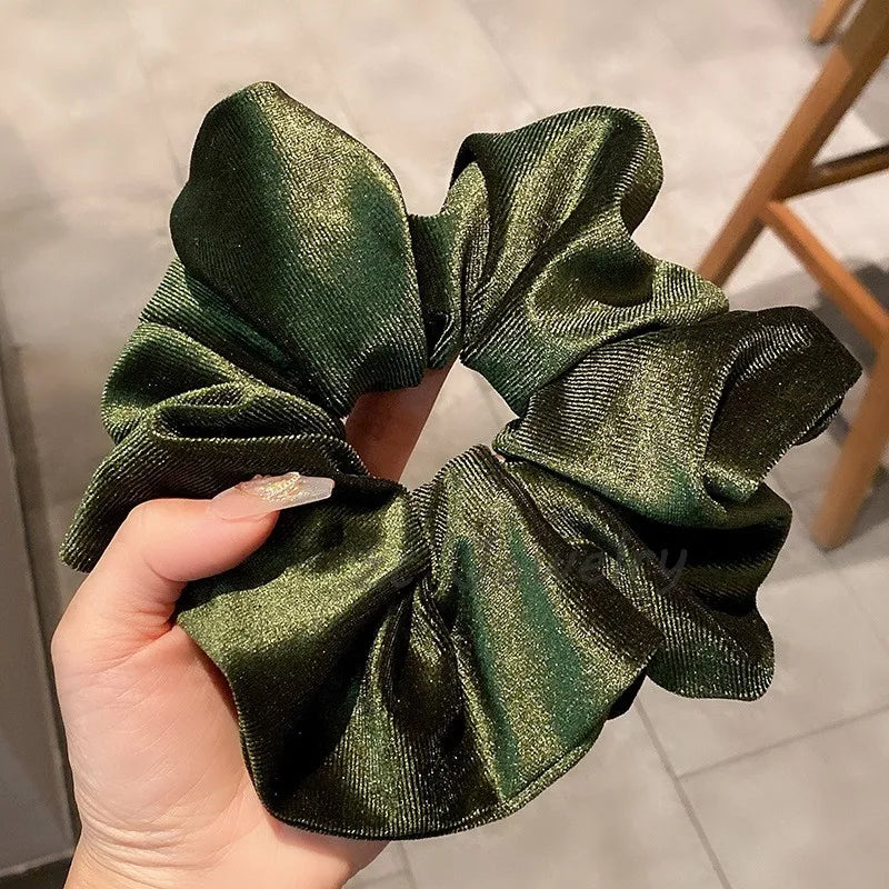 Oversize Black Velvet Scrunchies Hair Ties Women Girls Solid Rubber Big Elastic Hair Bands Rope Ponytail Hair Accessories Winter