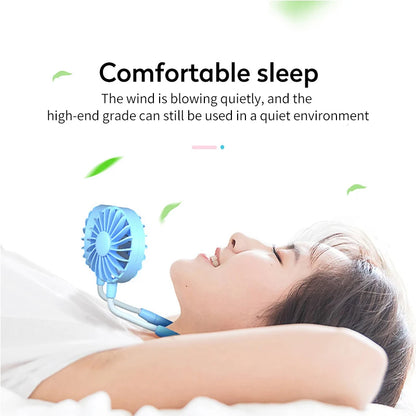 Hot Sale USB Rechargeable One Speed Foldable Plastic Neck Fan Portable Adjustable Hand Free Outdoor Sports Mini