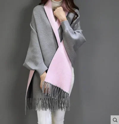 New Colors Black Women Outstreet Loose Knitwear Capes Solid Autumn Winter Knitted Batwing Sleeves Long Poncho Female Tassel Coat