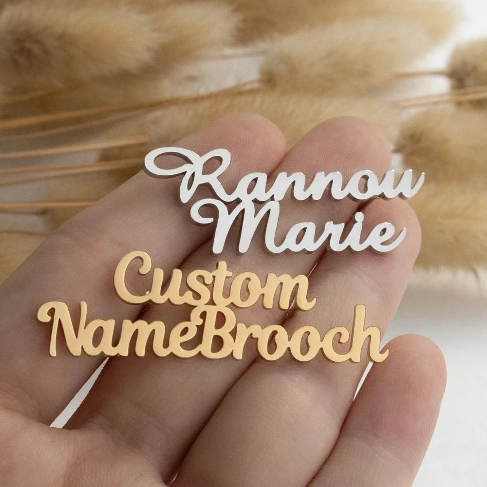 Customized Double Name Broches For Men Personalisiert Stainless Steel Custom Logo Pins wedding Bride Gift