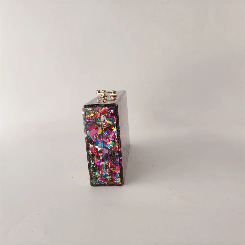 Colorful Big Glitter Acrylic Bag Handle Summer Party Wedding Evening Bride Gift Lady Handbag And Purse Mini Small Female Flap