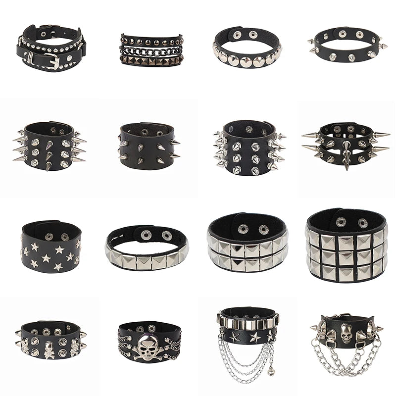 2022 PU Leather Studded Bracelet Punk Bracelet Adjustable Goth Cuff Bracelet Gothic Rivet Buckle Wristband for Men Women