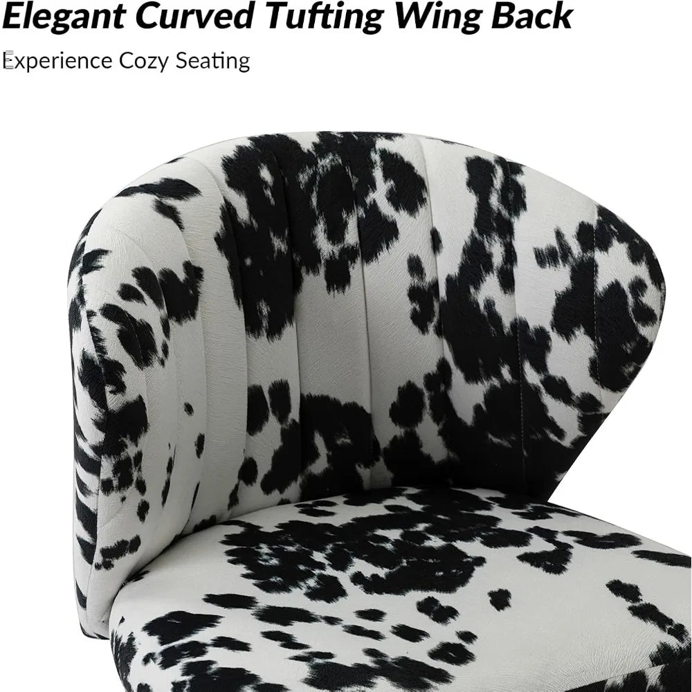 Modern Dining Chairs, Small Cute Armless Accent Chair, Upholstered Side Chair with Black Metal Legs, Tufted Back Vanity Chair fo