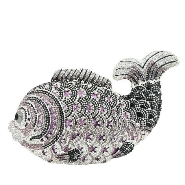 Boutique De FGG (in stock) Fish Crystal Clutch Handbags Women Pink Evening Bags Wedding Party Brides Rhinestones Purses Bag