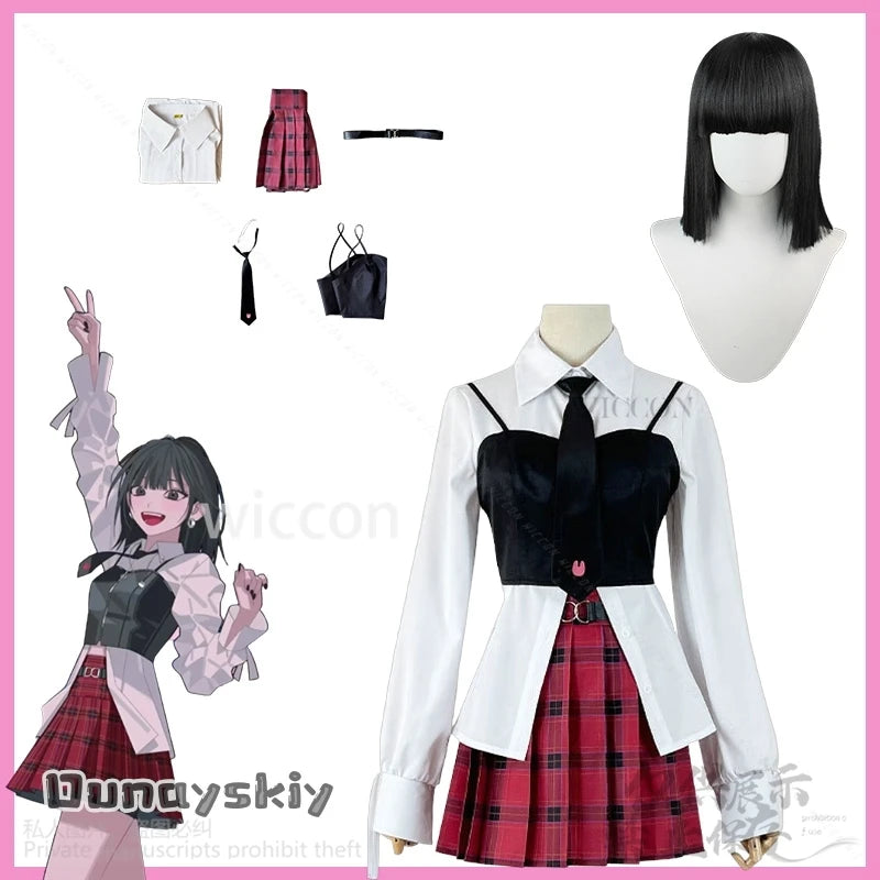 Qiao Ling Cosplay Anime Link Click Costume Jirai Kei Girls JK School Uniform Dress Plaid Skirt Fashion Y2K Lolita Halloween Suit