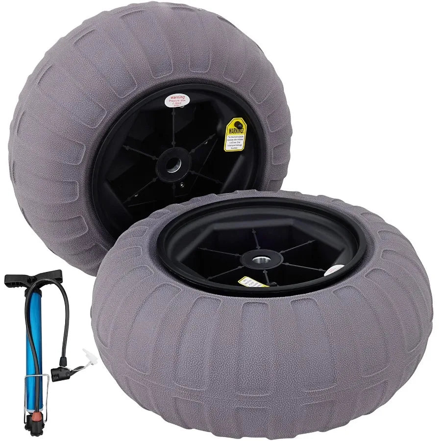 Beach Balloon Wheels 15.7 Replacement Sand Tires TPU Cart Tires for Kayak Dolly Canoe Cart and Buggy w Free Air Pump 2Pack