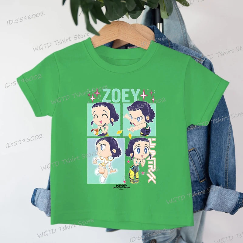 KPop Demon Hunters Zoey Printed T-shirt Kids New Cartoon Soft Cotton Baby Girls T Shirt Tops K-Pop Cotton Toddler Girl Clothes