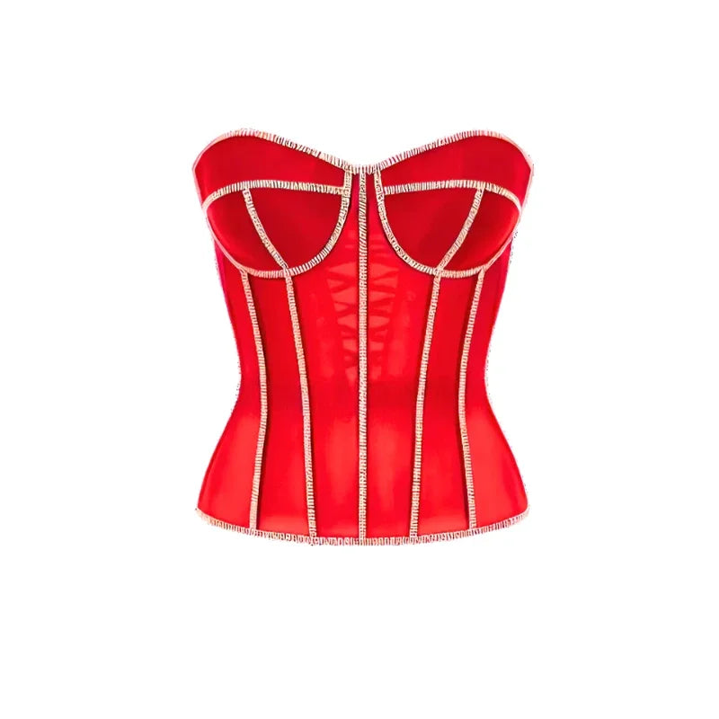 Luxury Crystal Women Corset Slim Bright Rhinestone Vest Sexy Transparent Mesh Bra Black Lace Netting Female Bustiers Lingerie