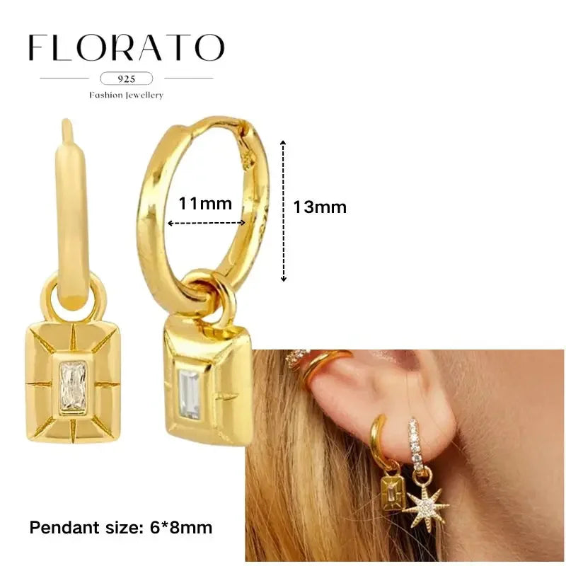 925 Sterling Silver Ear needle European And American Style Hoop Earrings Round square Pendientes Fashion For Women Birthday Gift