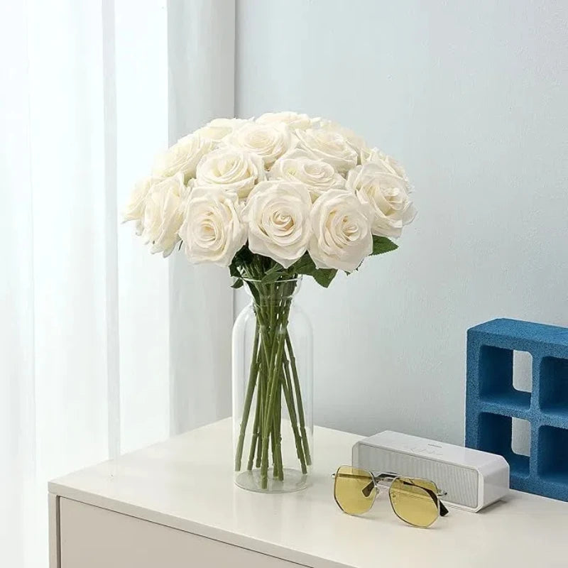 5Pcs Artificial Flowers Bouquet Red Velvet Fake Rose Flower for Wedding Home Table Decoration Christmas Tree Decor Valentine's