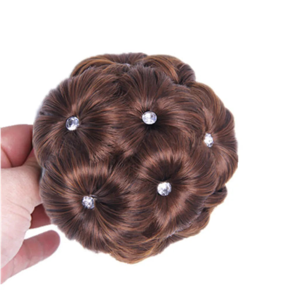 Synthetic Wig Natural Bud Flower Pearl Hairpin Wig Women Simulation Bride Braided Hairpiece Extension