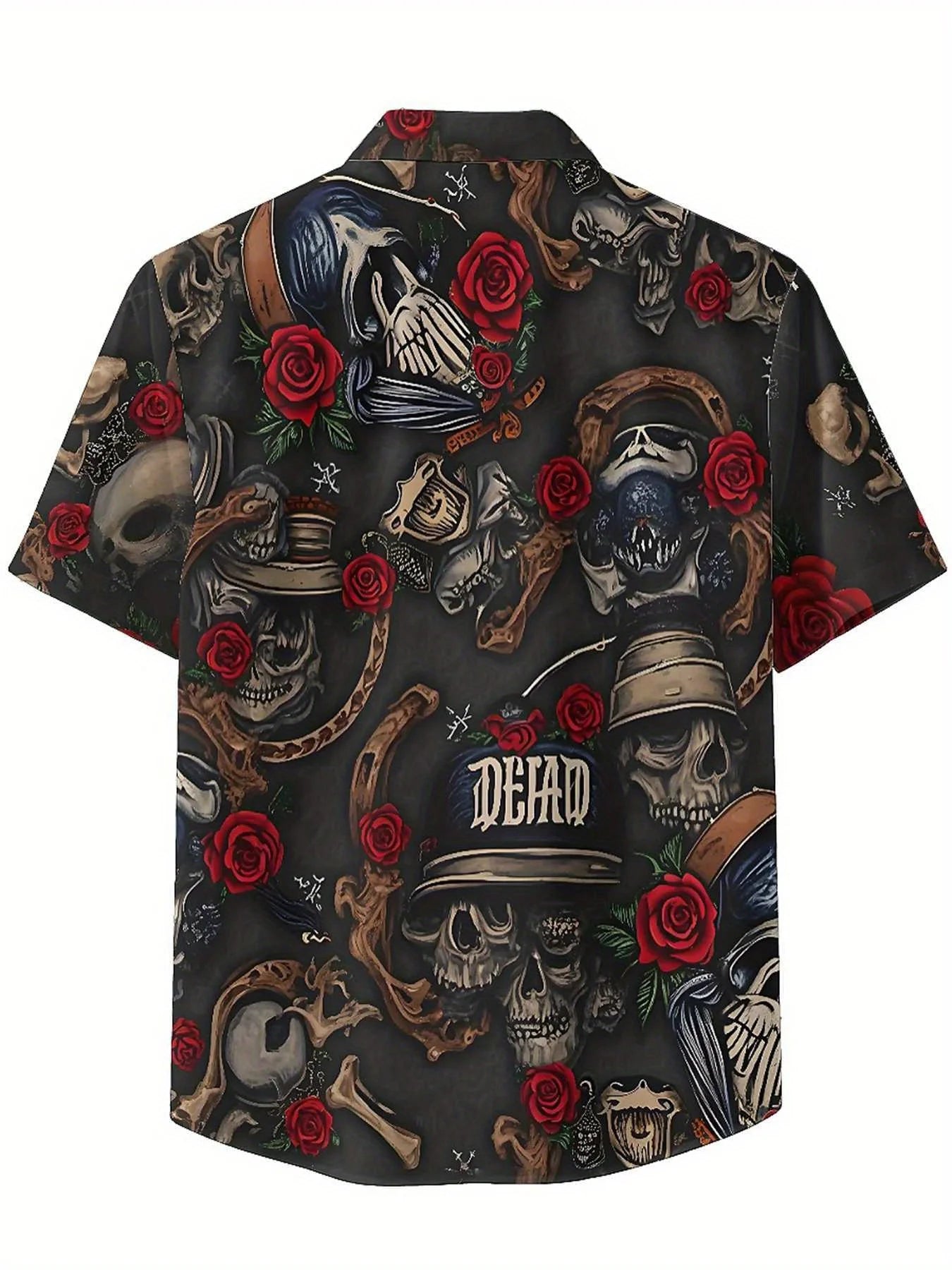 Men's Plus Size Hawaiian Shirts Skull and Rose Dark Style pattern,New in Summer Fashion Tops,Hip Hop Rock Streetwear