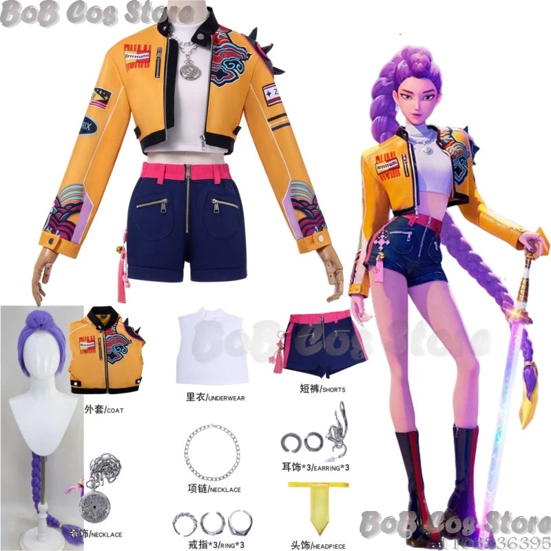 Rumi 2VER Suit K-POP Demon Hunter Cosplay Idol Girl Group Suit Sexy Coat Jacket Woman Wig Halloween Party Carnival Stage Outfit