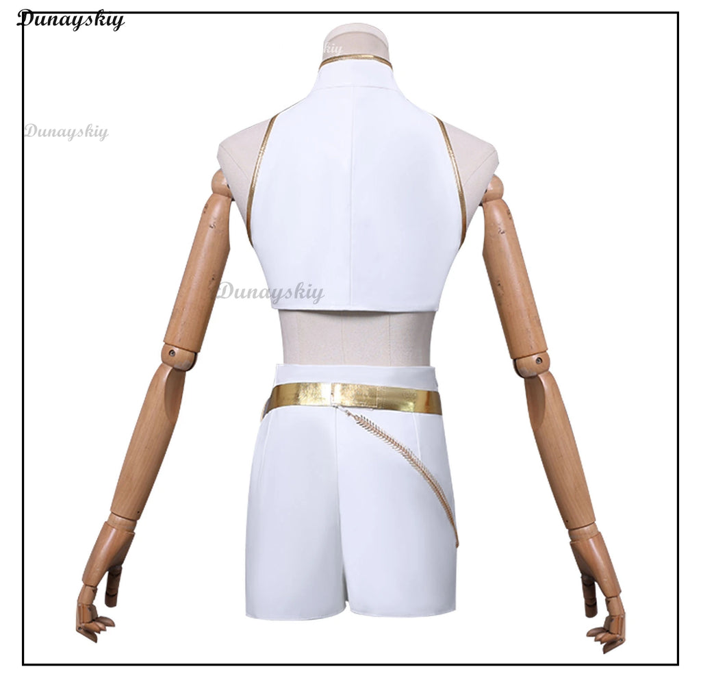 Rumi Cosplay KPop Demons Hunter White Costume Wig Women Girls Cartoon Fantasia Vest Shorts Chain Belt Outfits Halloween Carnival