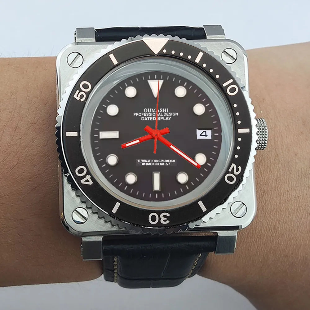 Fashionable square men's watch NH35  Luxury sports automatic movement Sapphire glass water-resistant 10ATM cowhide strap watches