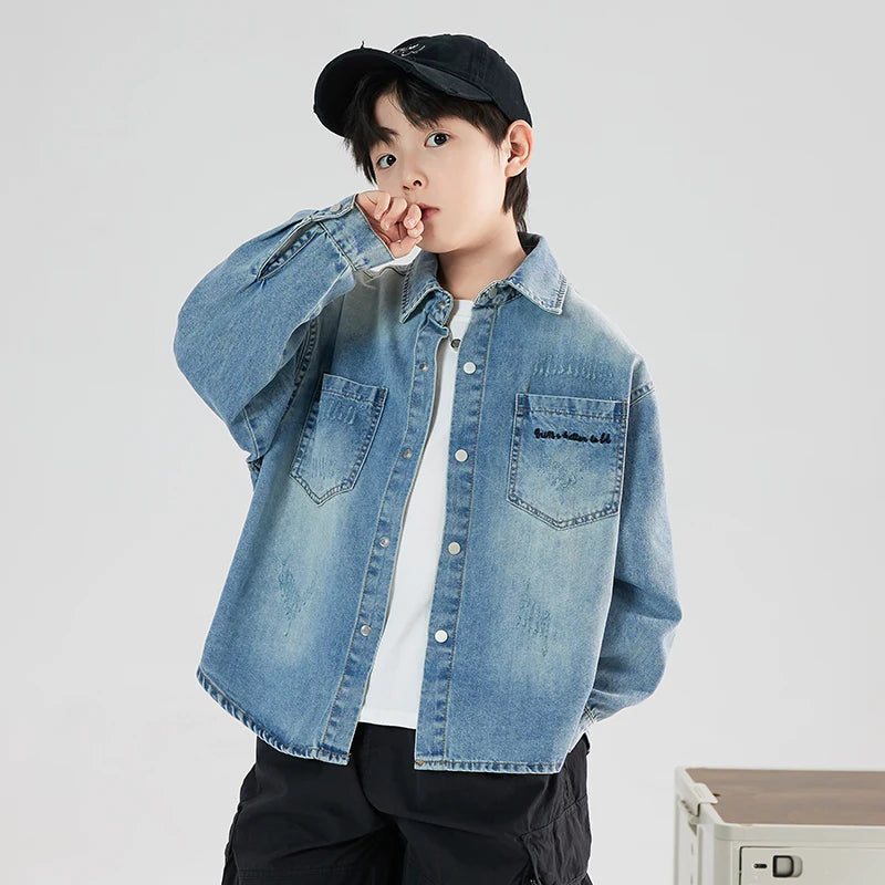 Autumn Boy Children Fashion Cool Denim Jacket Coat Stylish Kids Boys Casual Denim Clothing Outfit Age 5 7 9 10 11 13 14 Years