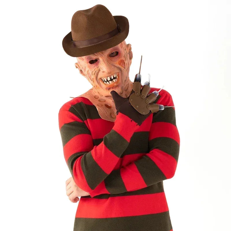 New ★ Freddy cosplay adult sweater red striped knitting top coat hat mask Freddie Krueger Halloween costume for men★ 2025 qi☆
