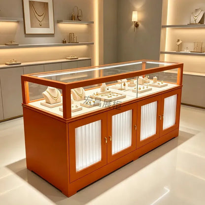 Modern Wooden Island Display Cabinet Commercial Women Clothing Shop Luxury Jewelry Ornament Glass Cabinet Home Furniture FYMS
