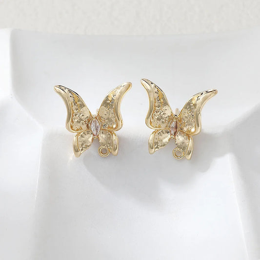 2PCS Dainty Butterfly Ear Studs Diy Earrings Charms Jewelry Making Findings Supplies 14k Gold Plated Accessories 16*17mm