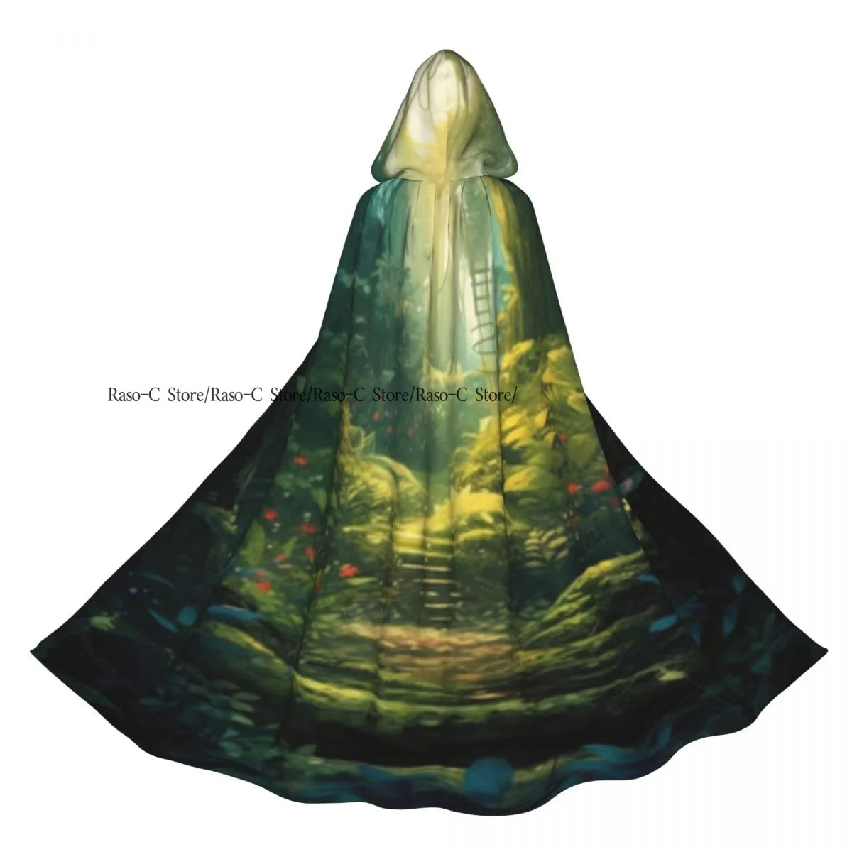 Unisex Adult Footpath Hiking Trail In Summer Forest Cloak with Hood Long Witch Costume Cosplay
