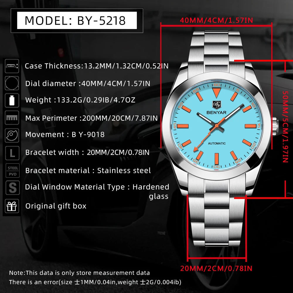 2025 New BENYAR Men's Watches Luxury Mechanical Wristwatches Automatic Watch For Man Luminous Waterproof Clock Men Gift With Box