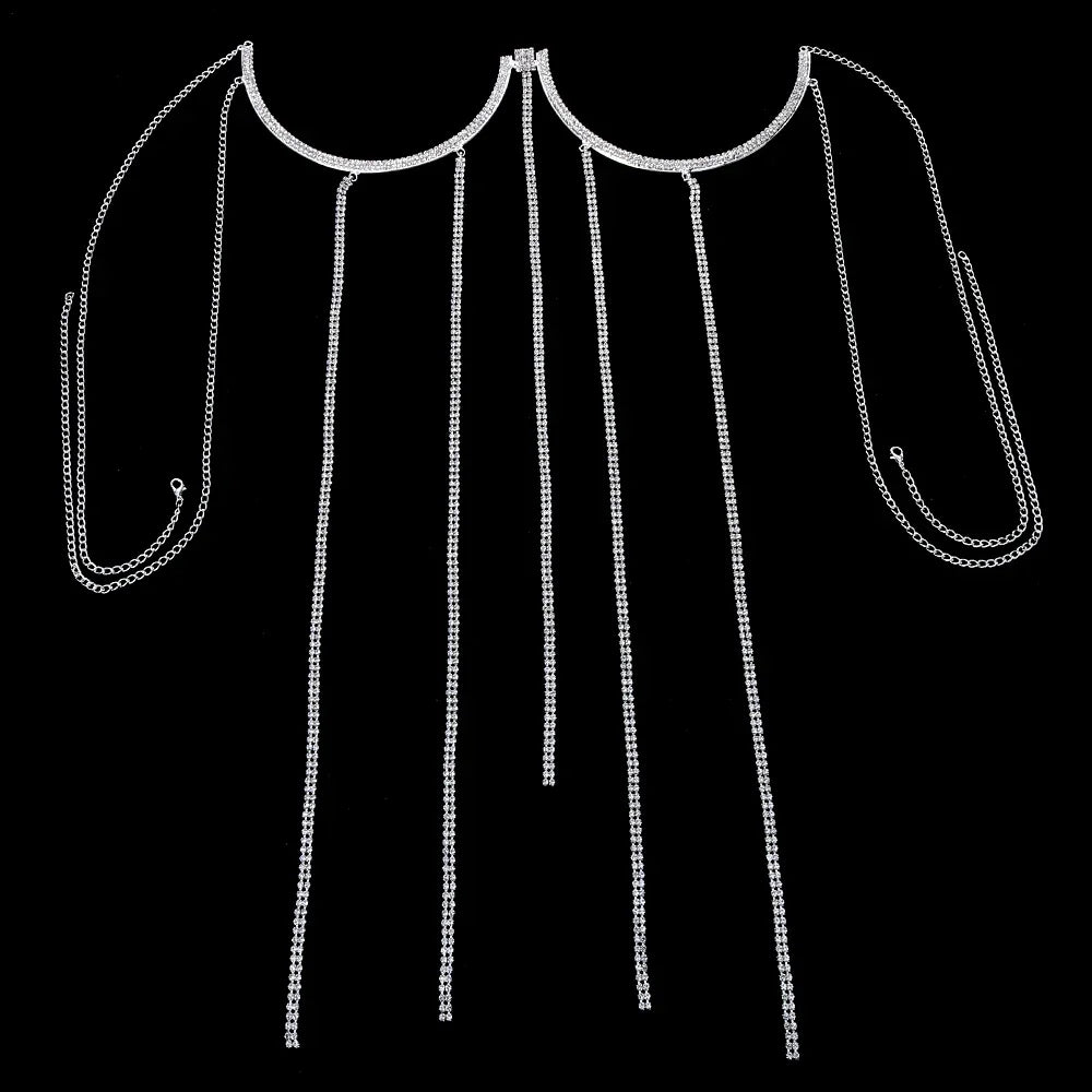 Sexy Tassel Chest Chain Rhinestone Chest Bracket for Women Rave Bikini Semicircle Crystal Lingerie Chain Bra Jewelry Gift