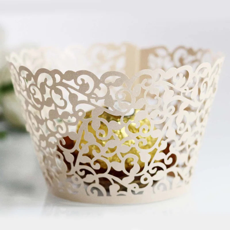 50pcs Lace Cupcake Wrapper Hollow Muffin Cupcake Paper Cups For Baby Shower Wedding Birthday Party Baking Fondant Dessert Decor