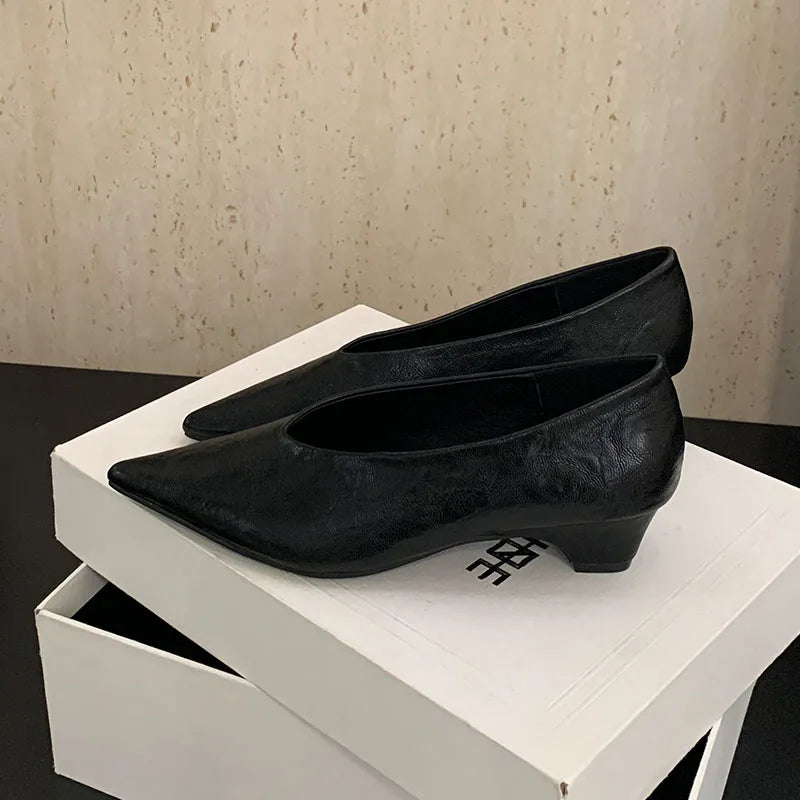 2025 New Fashion Shallow Ladies Low Heel Pumps Shoes Luxury Female Pointed Toe Footwear Slip On Women Heeled Shoes