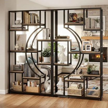 70.8" Tall Bookshel Set o 2, 79" Wide Geometric Display Shel with 18 Open Storage Shelves, Etagere Bookcase or Living