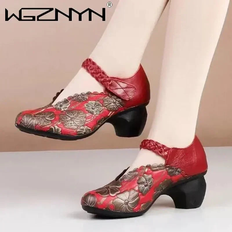 Hot Promotion 2025 New Spring Autumn Printing Red Wedding Black Banquet Shoes Fashion Elegance Women High Heel Retro Sneakers