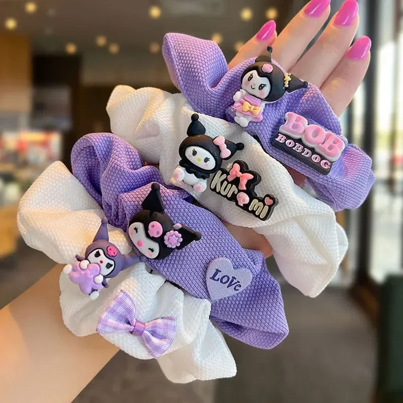 4Pcs  Girls Hair Bands Cute Cartoon Kuromi Hair Rope Kawaii Elastic Headband Hair Accessories Ponytail Holder Holiday Gift