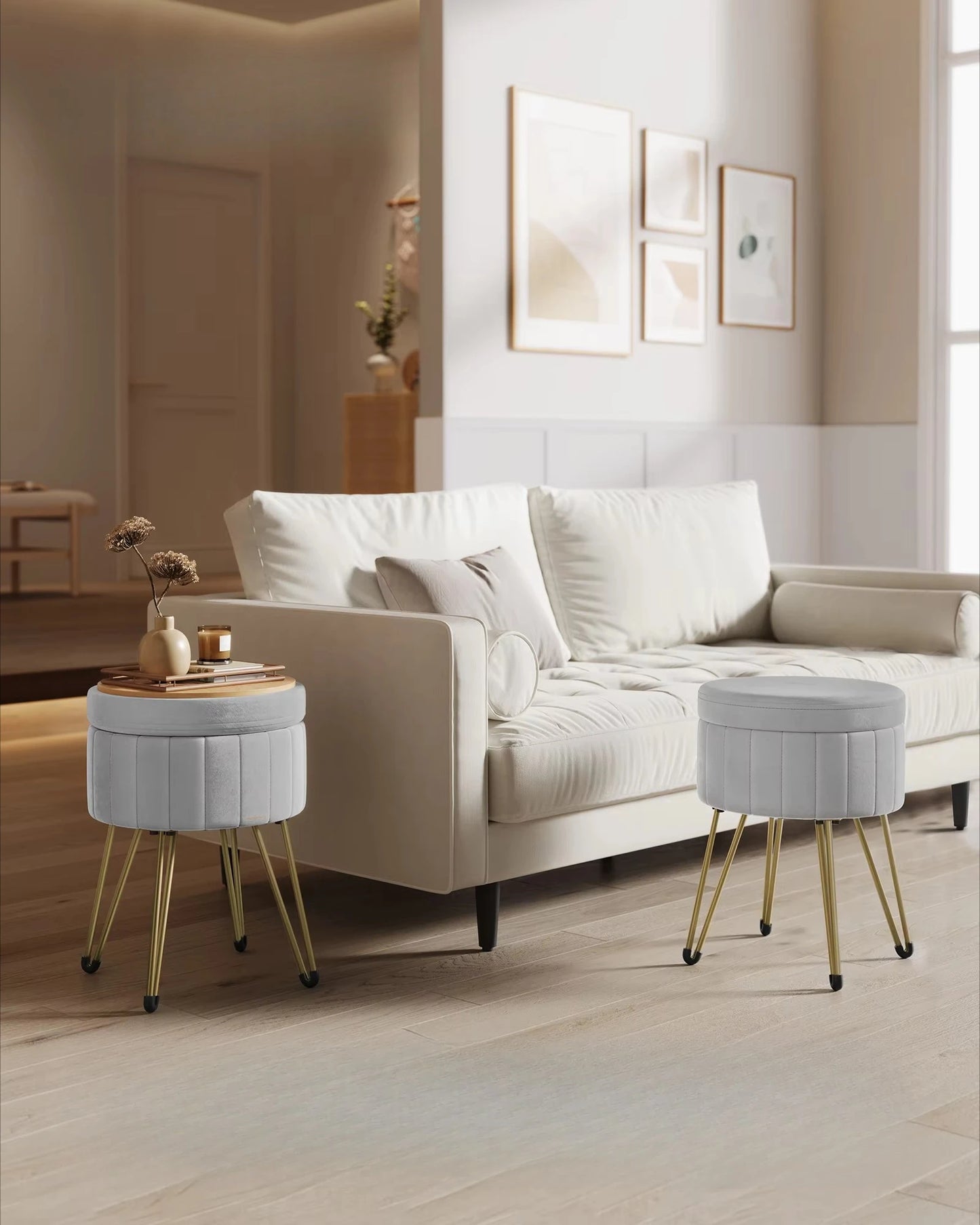 SONGMICS Vanity Stool Chair Velvet Makeup Stool With 4 Metal Legs For Room Living Room Bedroom Small Ottoman Stool With Storage