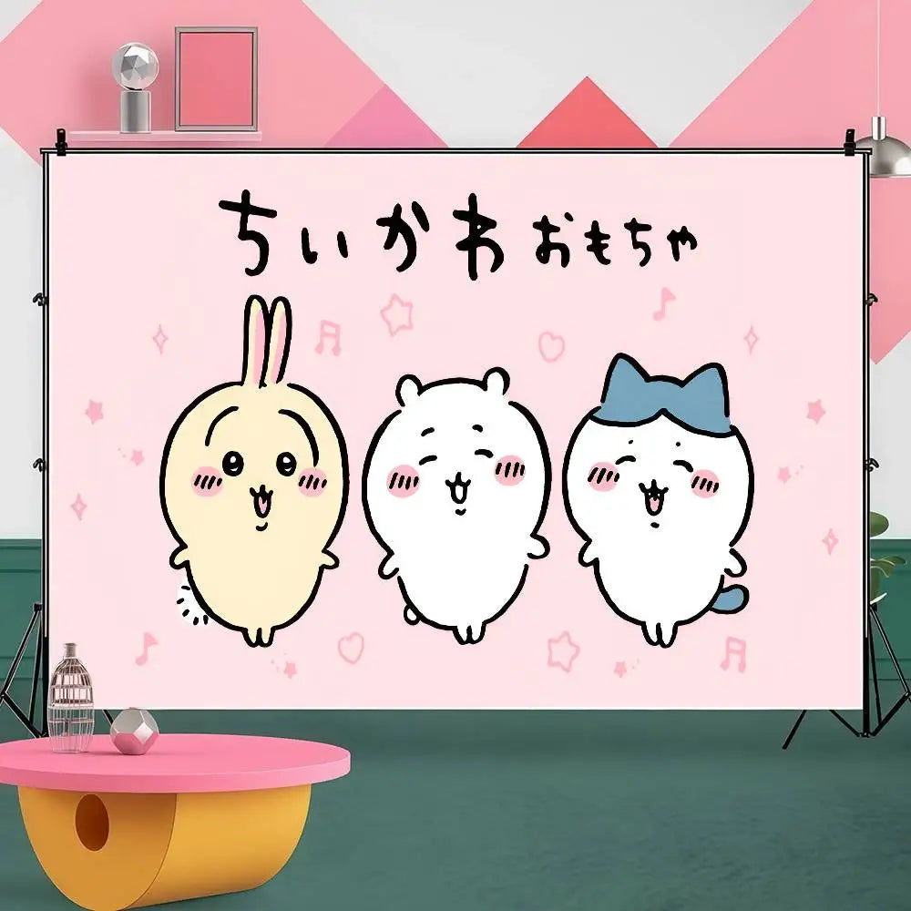 Cute Cartoon C-Chiikawas Christmas Backdrop Window Fireplace Photography Backgrounds For Photo Studio