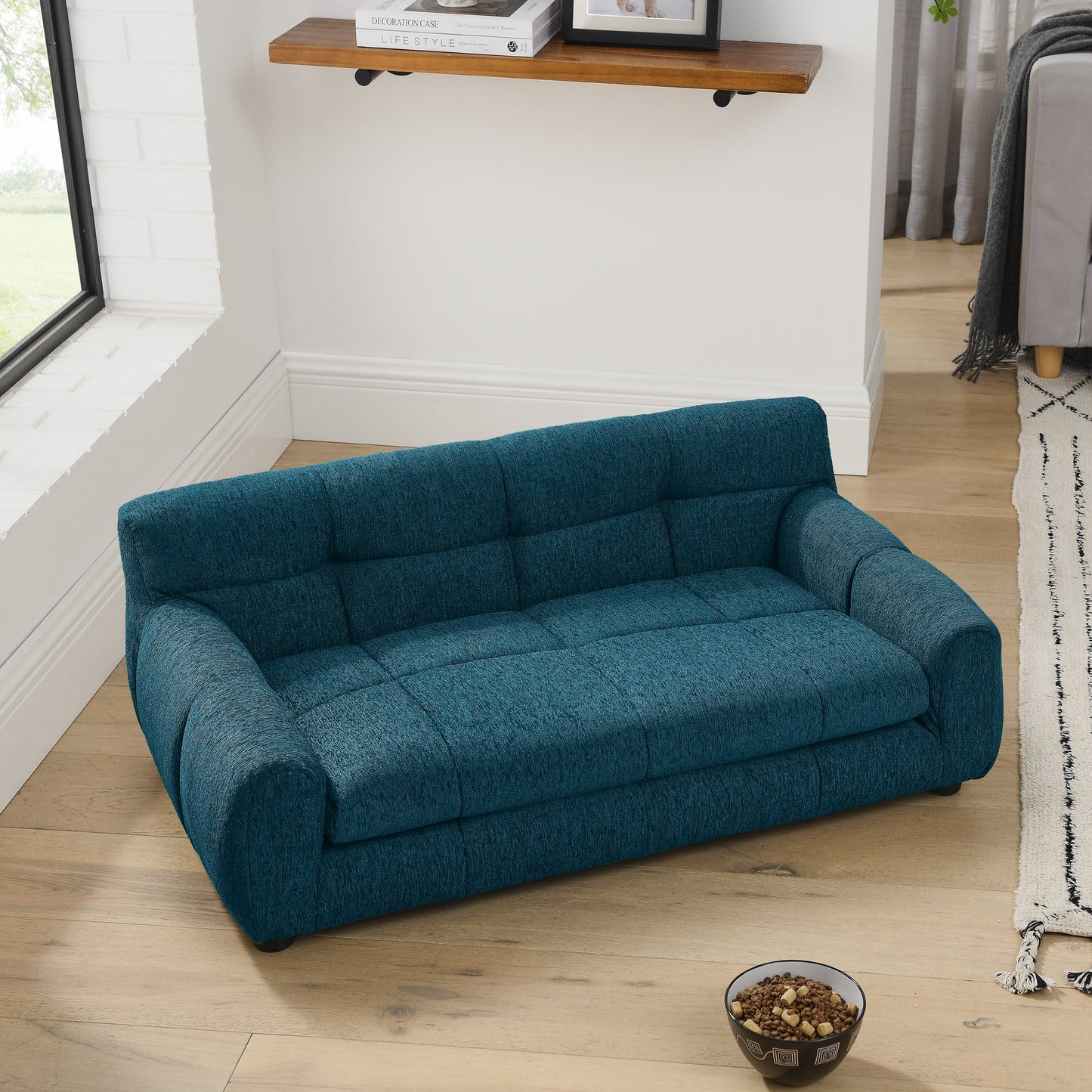 Soft and comfortable pet sofa with backrest and armrests, suitable for