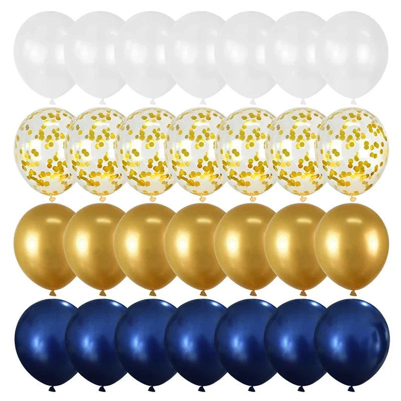 40Pcs Blue Balloons Set Agate Marble Metallic Confetti Balloon for Kids Birthday Party Baby Shower Graduation Decoration Wedding