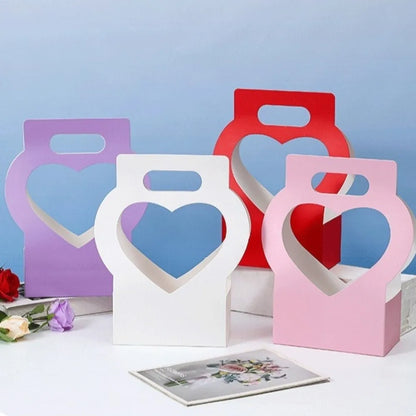3PCS Heart-Cutout Flower Gift Box Portable Foldable Heart Shaped Gift Bags Romantic With Handle Floral Wrap Box Packaging