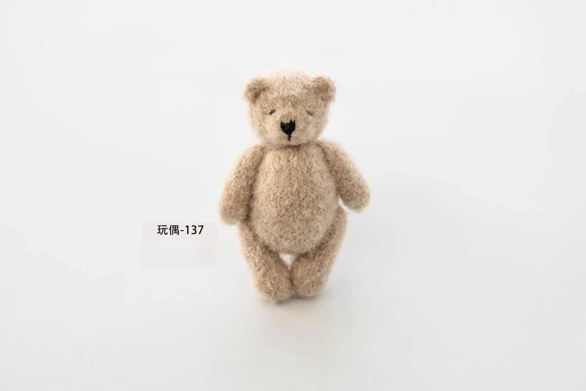 Newborn Photography Props Handmade Knitted Bear Clothes Costume Bodysuit with Hat and Cute Doll Set for Baby Studio Photo Shoot