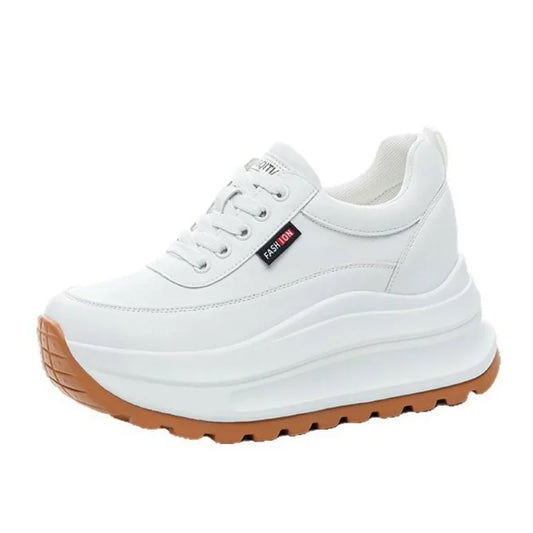 8CM Heel Sneakers Genuine Leather White Platform Sneakers for Women Chunky Platform Women New Fashion Sneaker Shoes Wedge Heel