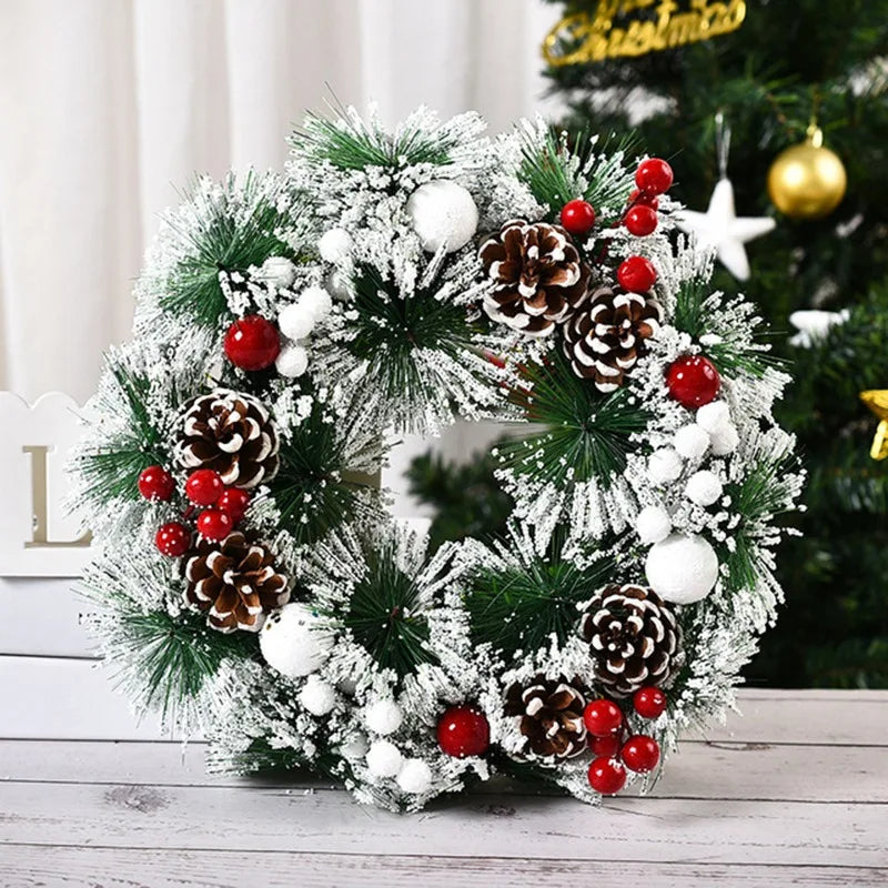 Christmas Rattan Wreath Pine Natural Branches Berries Pine Cones  Christmas Wreath Supplies Home Door Decoration For New Year's