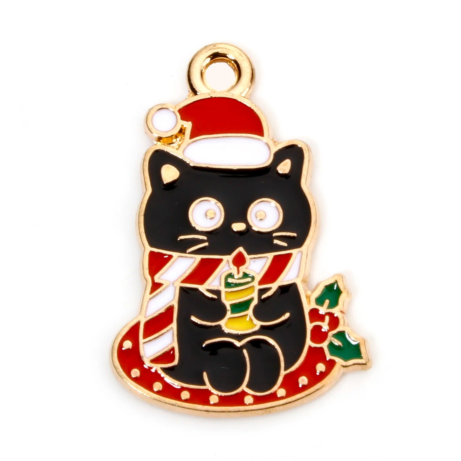 10pcs New Christmas Charms Multicolor Cat Animal Christmas Tree Bell Enamel Metal Pendants DIY Women Necklace Earrings Jewelry