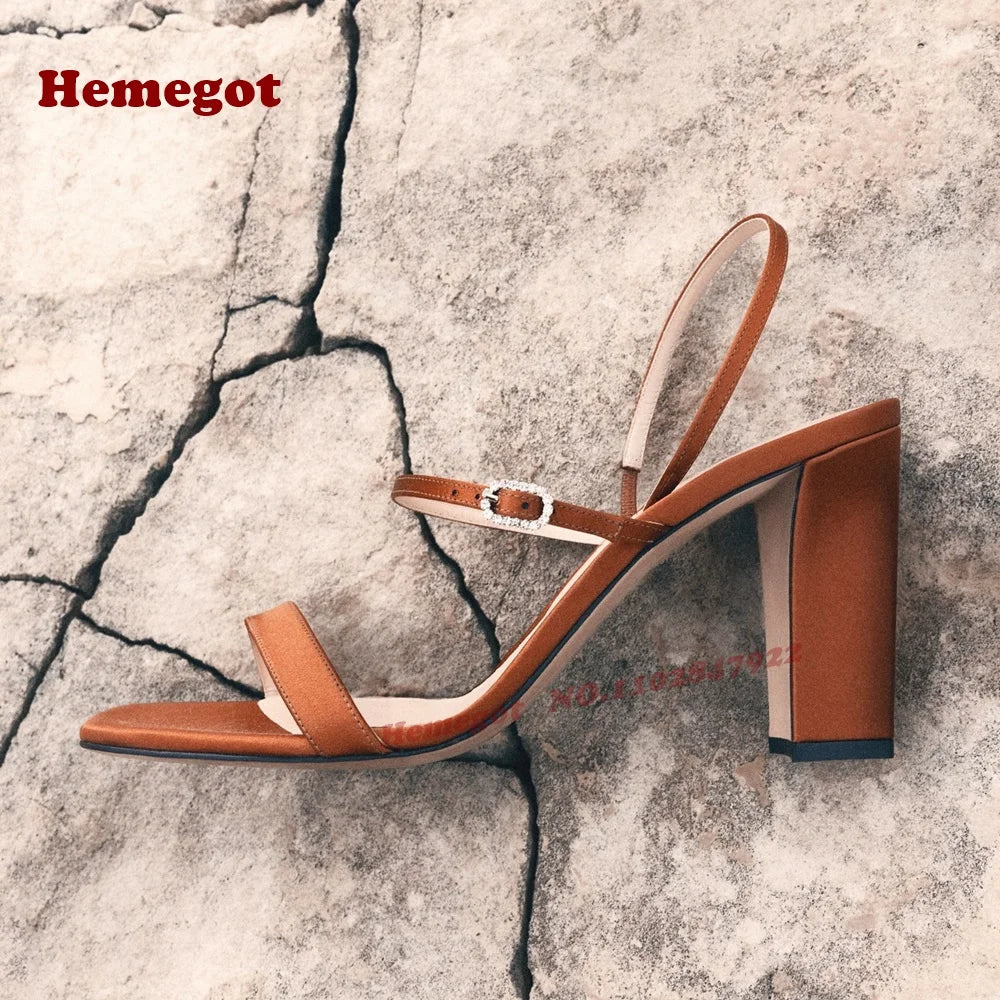 One Strap Buckled Chunky Heels Sandals Open Toe Slingback Women's Sandals 2025 New Arrival Summer Splicing Elegant Shoes Sexy