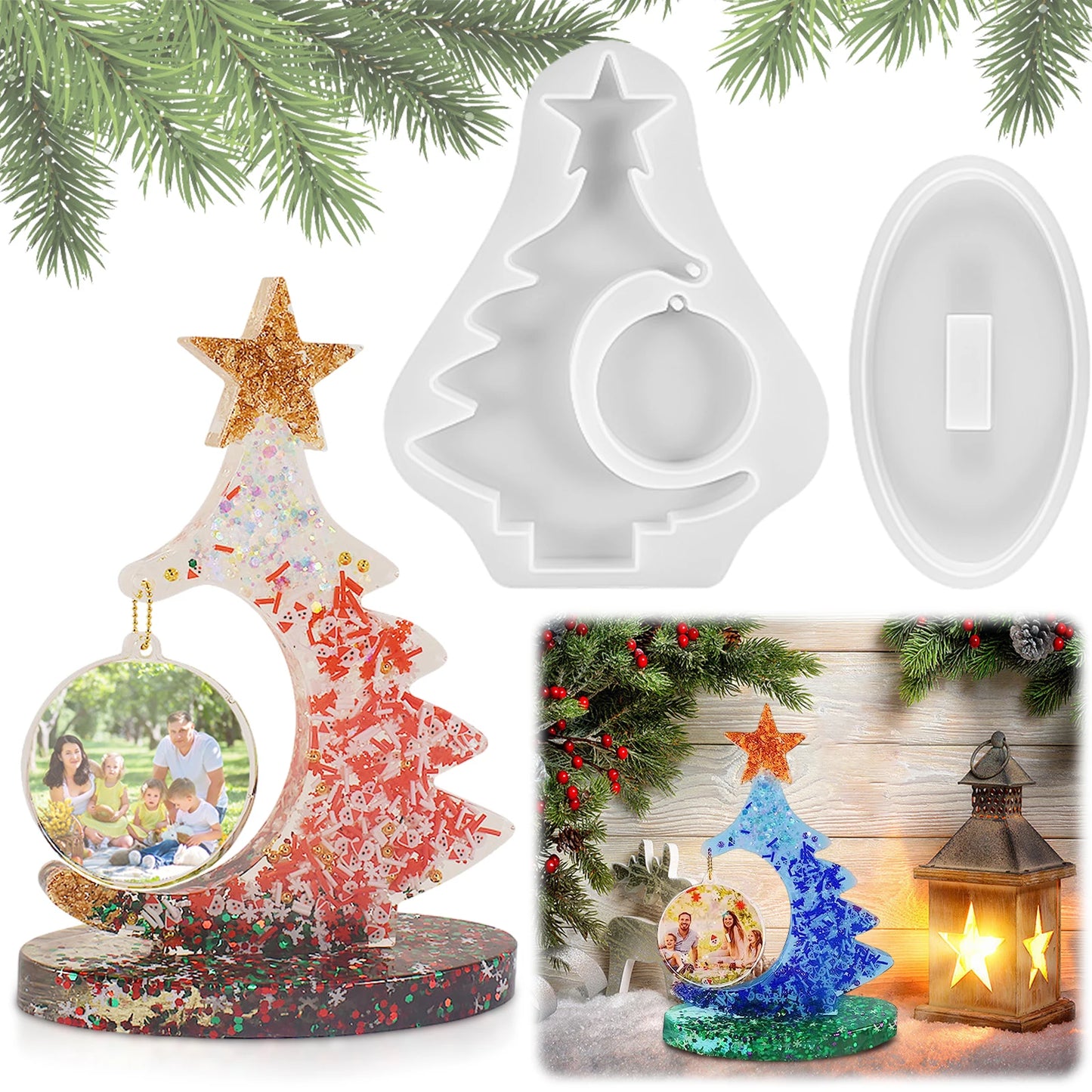 ilicone Mold For Christmas Tree Ornaments Easy To Demould Clear Casting Resin High Detail Durable White Colorful bead chain