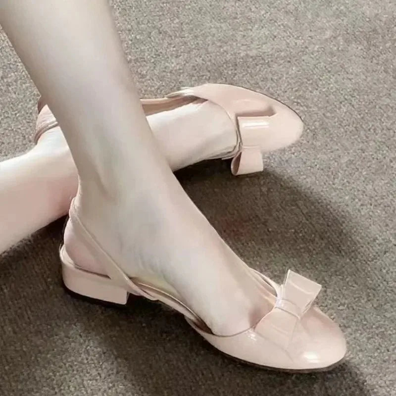 Large Size Comfort Shoes for Women 2025 Sandals Square Toe French Block Heel Single Shoes Bow 2025 New Women's High Heel Sandals
